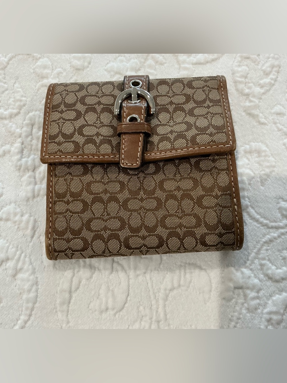 Coach Soho Signature mini compact wallet Brown khaki buckle